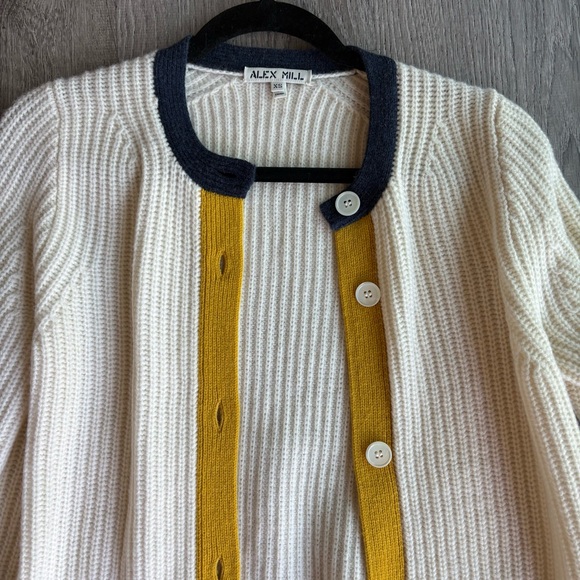 Alex Mill Cream Cardigan with Navy, Mustard & Red Trim - NWOT - Picture 3 of 8